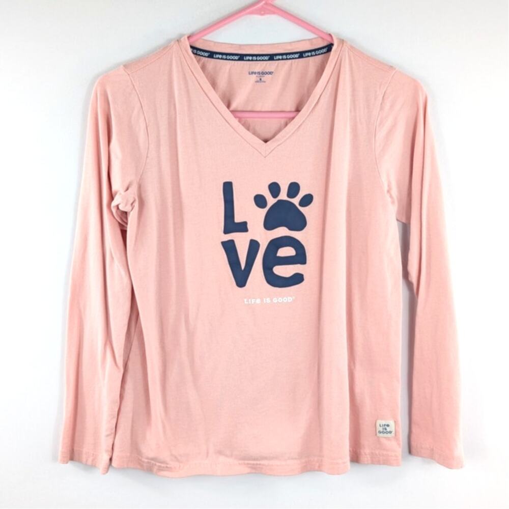 Life Is Good S Long Sleeve V Neck Sleep Shirt Womens Pink Love Paw Graphic Modal